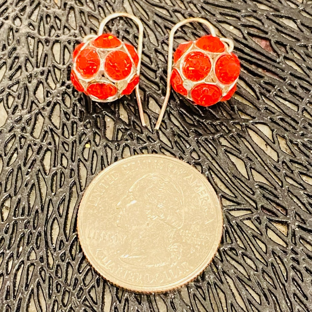 Festive Handmade Elegant Red and silver ball Dangle Earrings - Picture 3 of 4